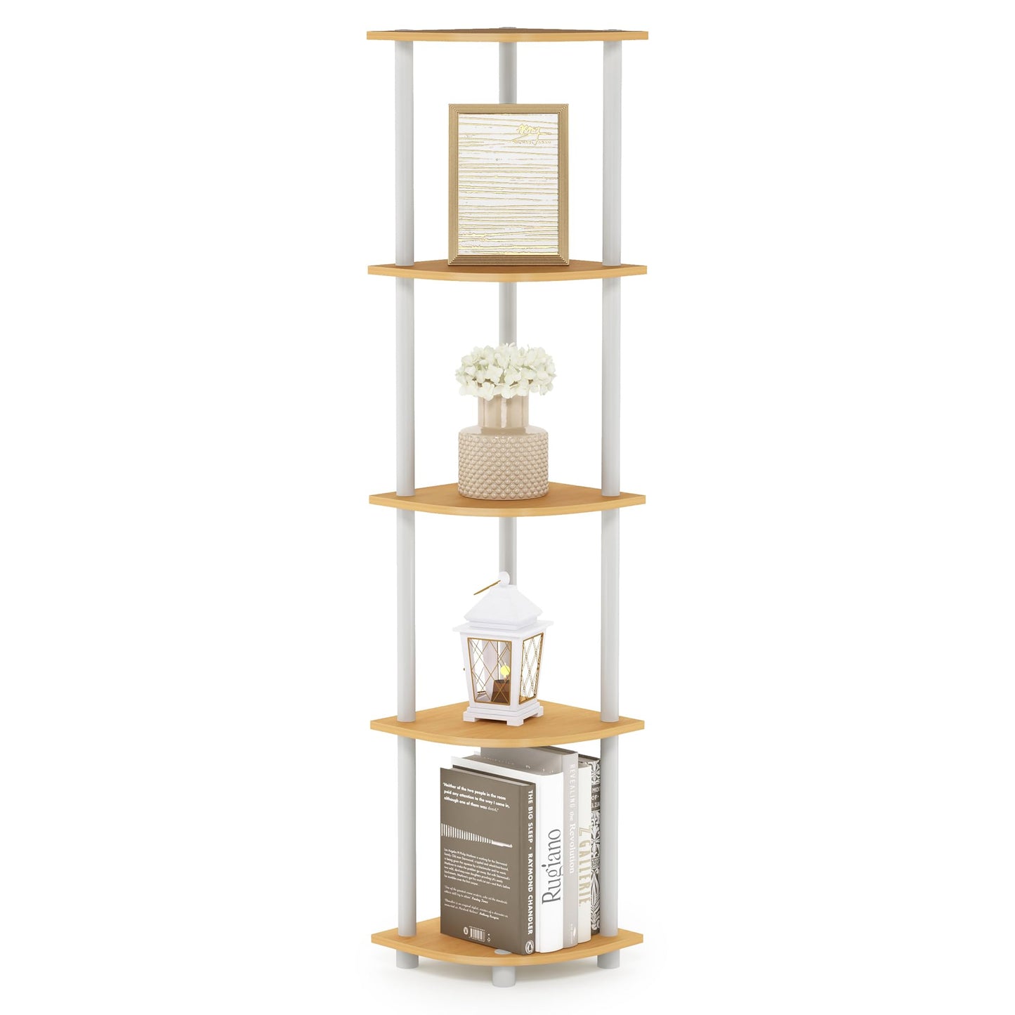 Furinno 11.6"W x 11.61"D x 57.72"H 5 Tier Corner Display Rack Model 99811 Space-Saving Multipurpose Shelving Unit