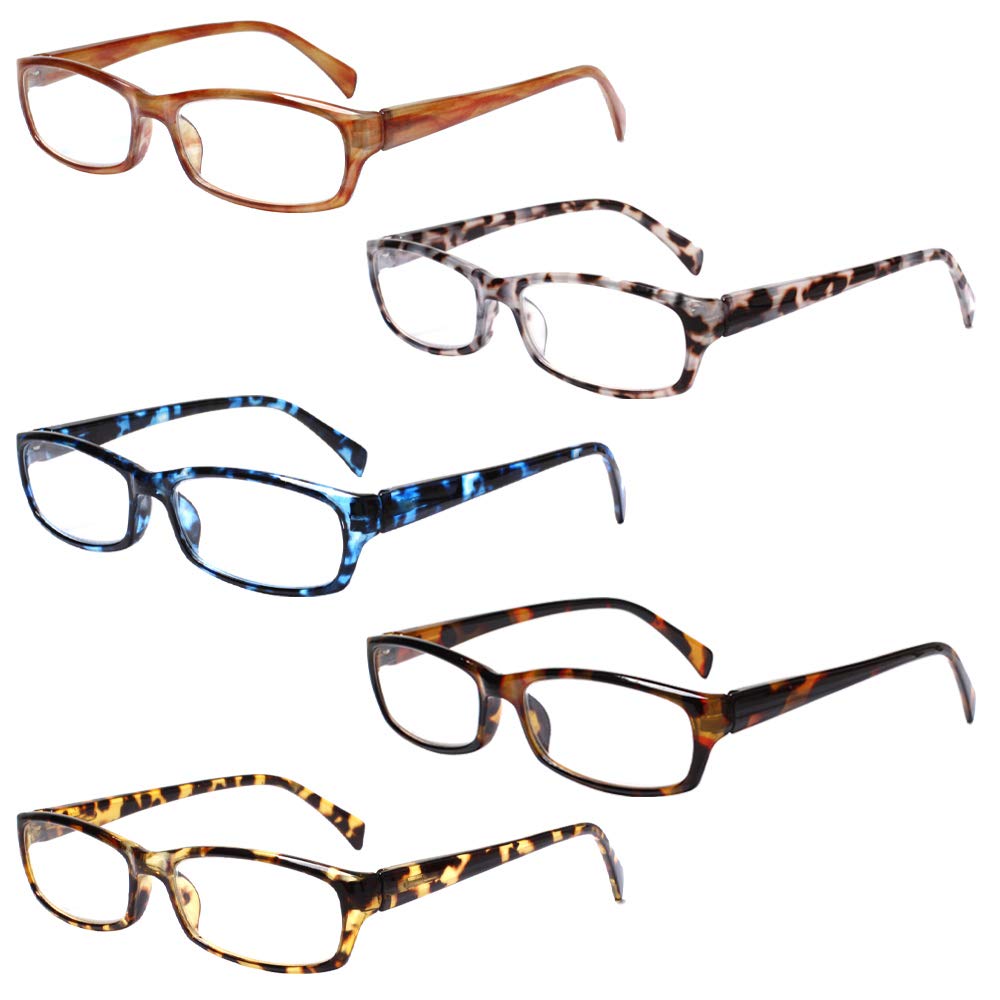 Henotin 5-Pack Reading Glasses 2.5 Diopters Anti Blue Light Protection Full Rim Plastic Readers