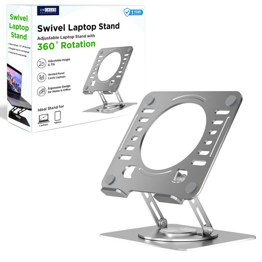 Uncaged Ergonomics Tower SLS-SLVR Laptop Stand Adjustable Non-Skid Feet 360 Rotation Height Adjustable Silver 10.56x8.25x7.5 inches 1 Count
