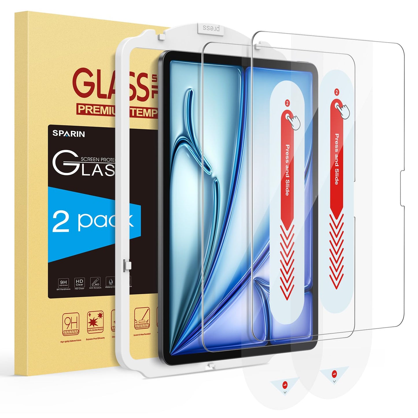 SPARIN 2 Pack Screen Protector for iPad Air 11 Inch M4/M3/M2, 9H Hardness, Clear Tempered Glass