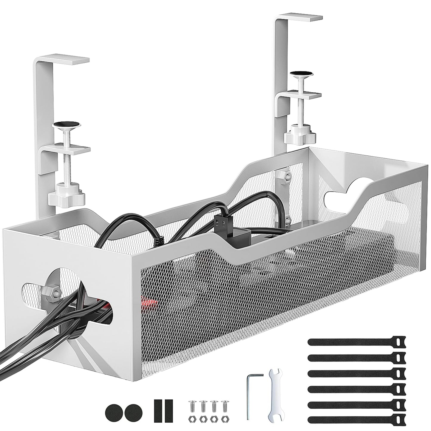 Litwaro 13.38" Under Desk Cable Management Tray Clamp-On Metal Organizer