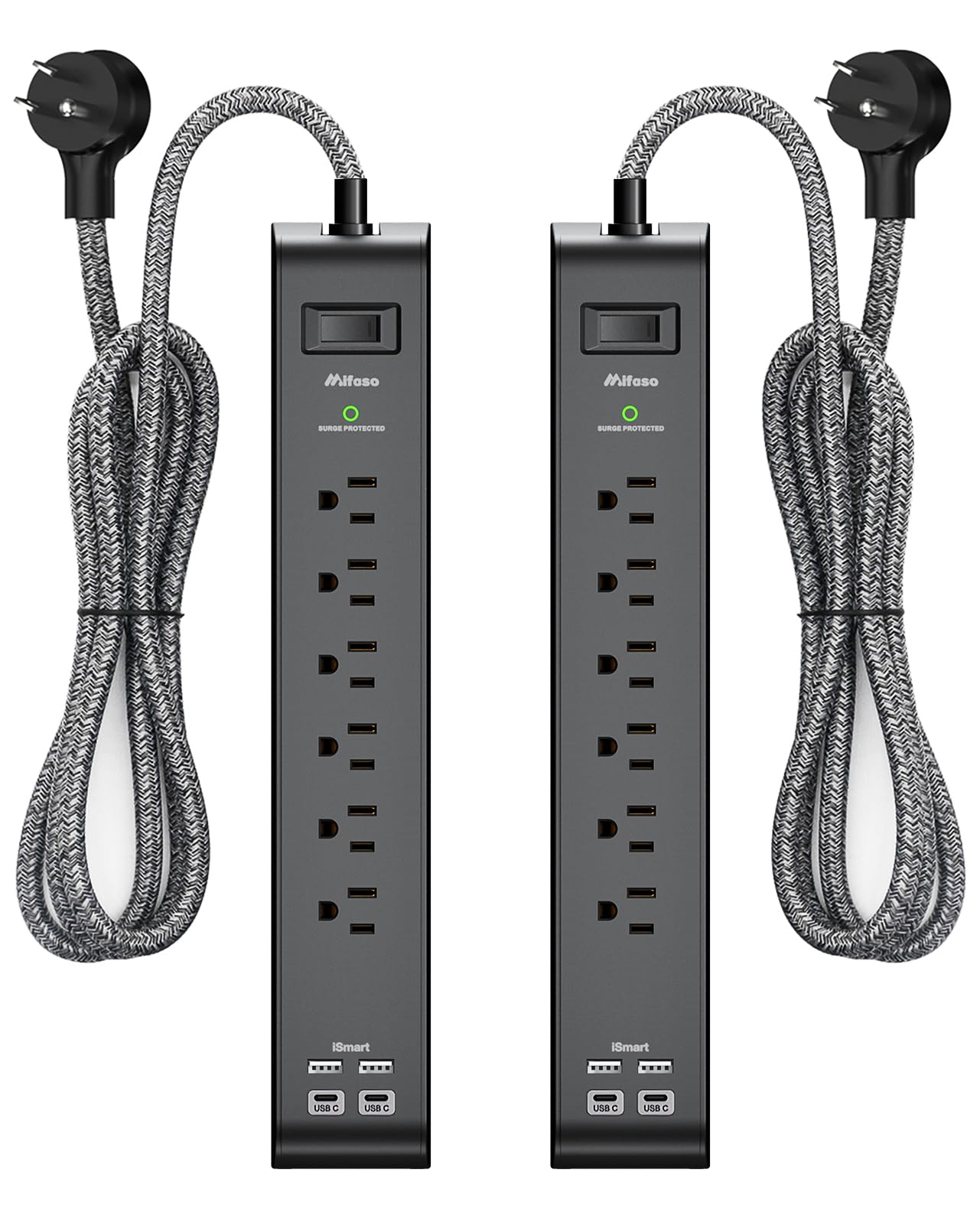 Mifaso 5-Foot Surge Protector Power Strip THU6046 125 Volts 15 Amps 8 Outlets USB 2 Ports