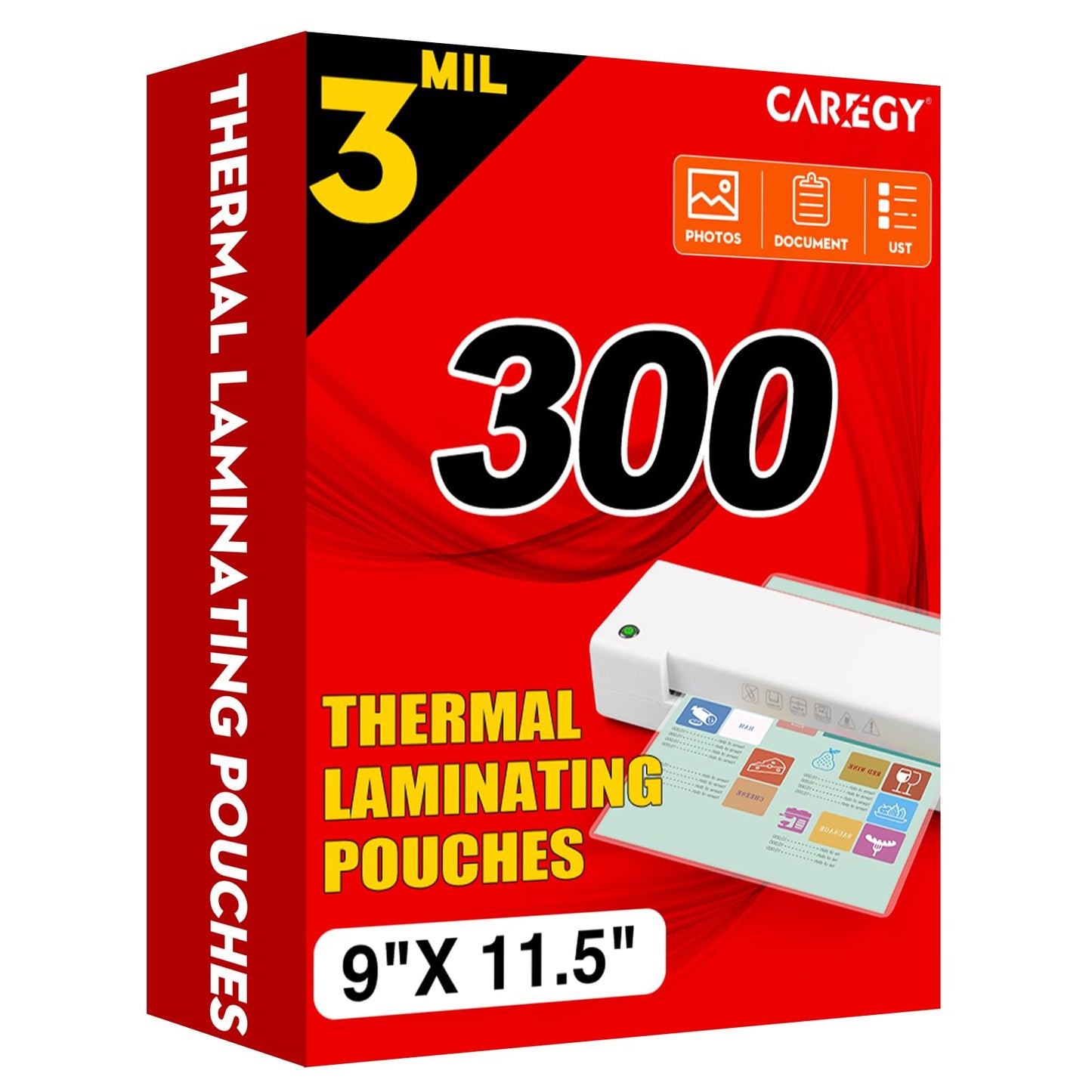 CAREGY 300 Pack Thermal Laminating Pouches 3 Mil 9 x 11.5 Clear Sheets Office and School Supplies