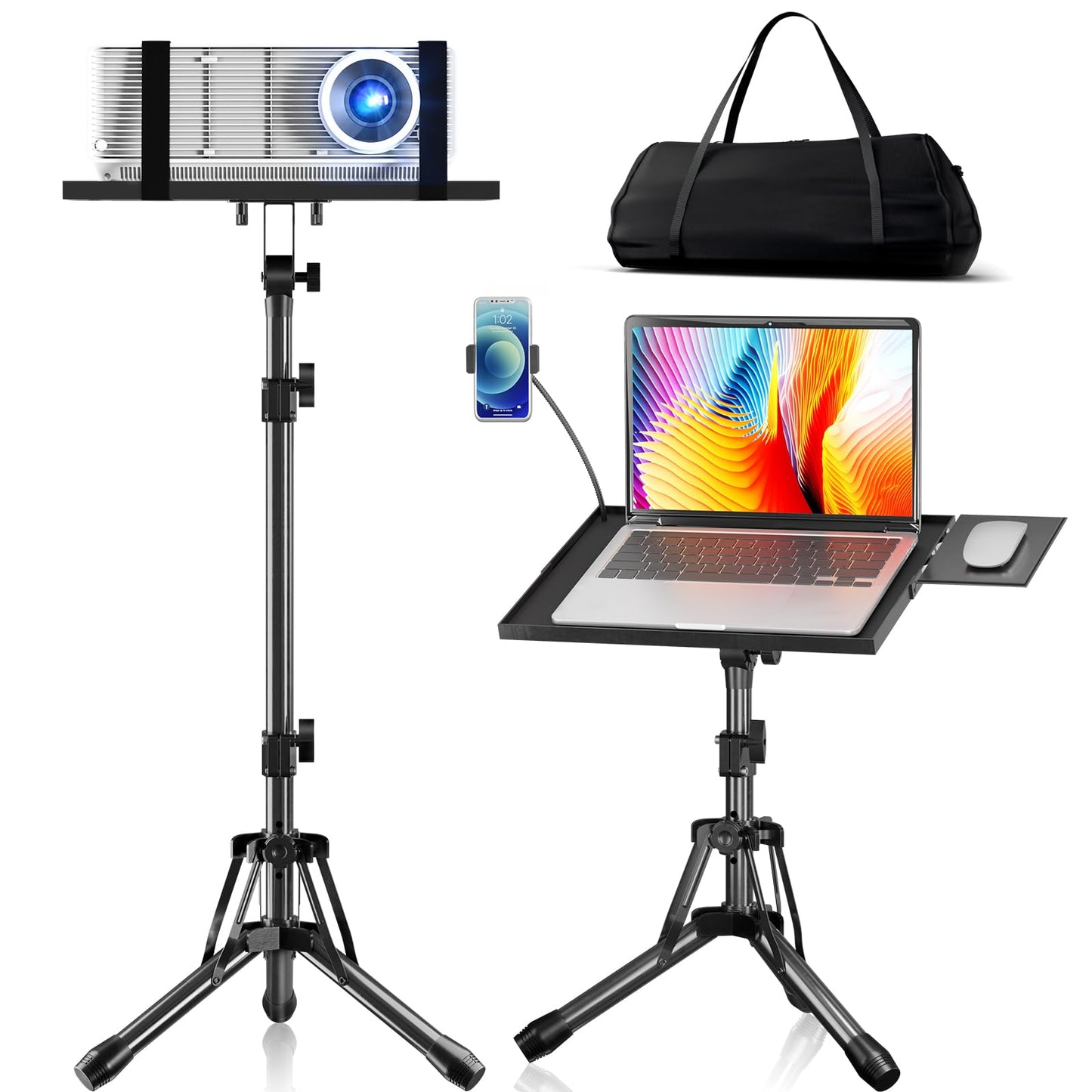 KOOV Projector Stand 20-61" Adjustable Height Metal Tripod with Mouse Tray