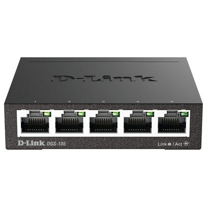 D-Link 5-Port Gigabit Ethernet Switch Model DGS-105 Compact Desktop Plug and Play - Black