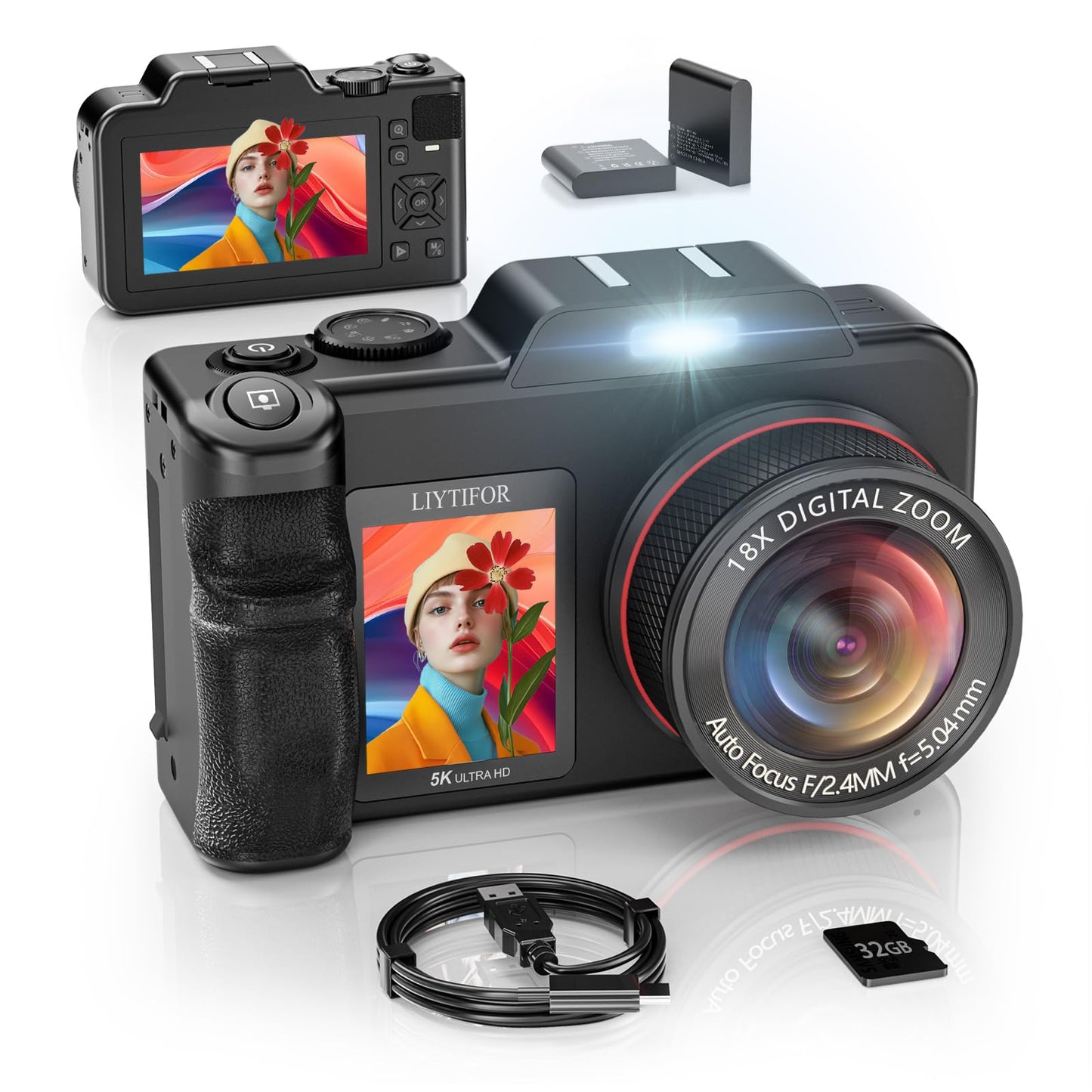 LIYTIFOR 3.5 Inch LR1 80MP 2160p Compact Digital Camera
