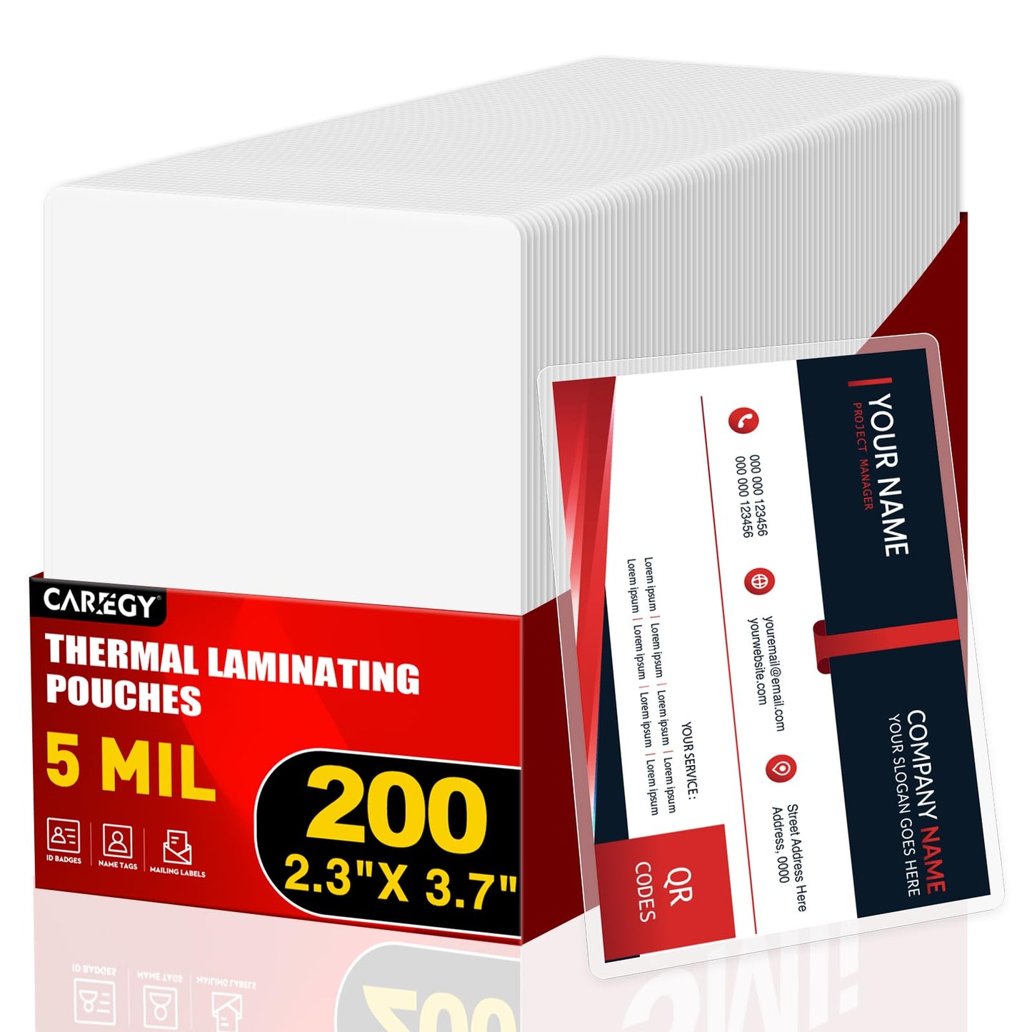 CAREGY 200PACK 5Mil 1 12 Ounces Laminating Pouches, 2.3 x 3.7 Inches, Clear Film Sheets