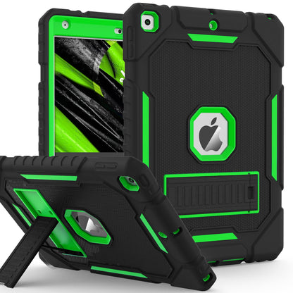 ZoneFoker Case for iPad (9th Gen 2021 / 8th Gen 2020 / 7th Gen 2019) 10.2 inch, Heavy Duty Protection Case with Built-in Kickstand, Black+Green
