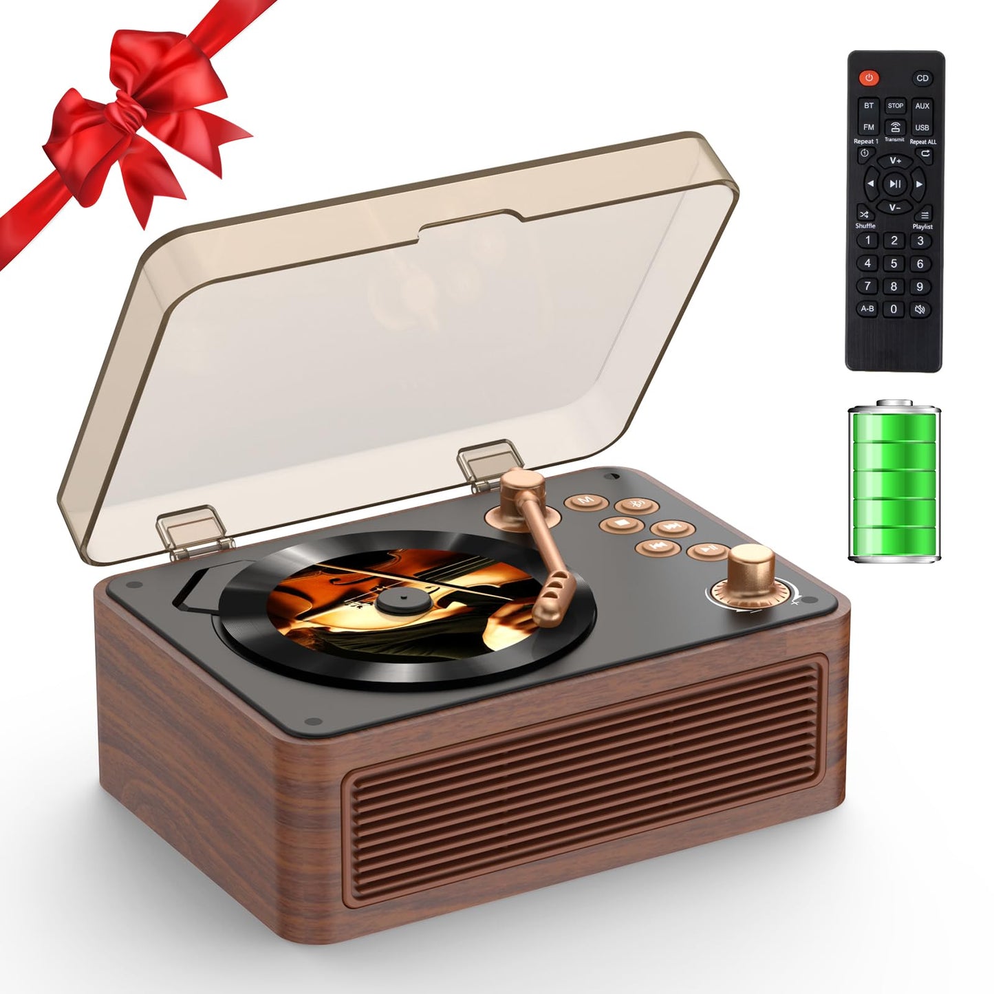 Kegaudio Portable CD Player K-Y01118 Auxiliary Dual Channel Dark Walnut