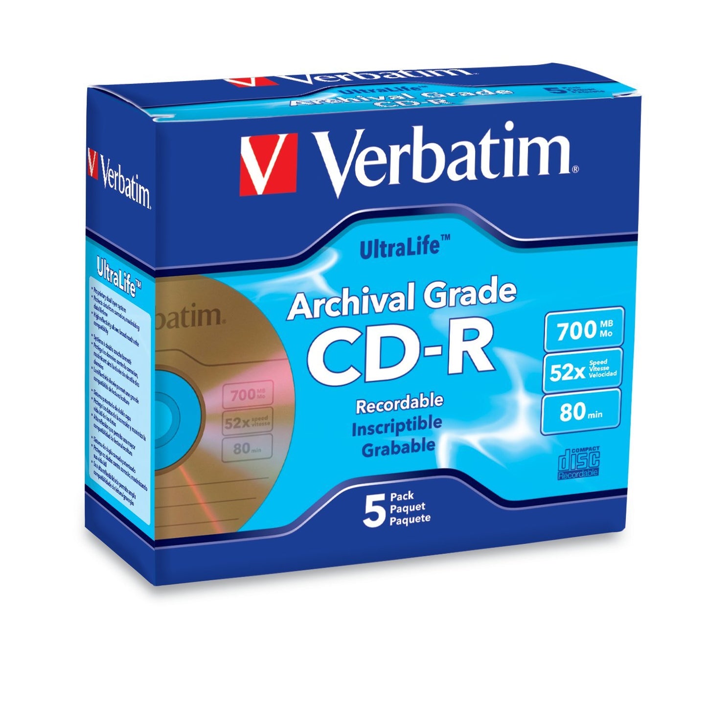 Verbatim 700MB 52x CD-R Disk 80 Minutes Recording Capacity 1 Count Branded