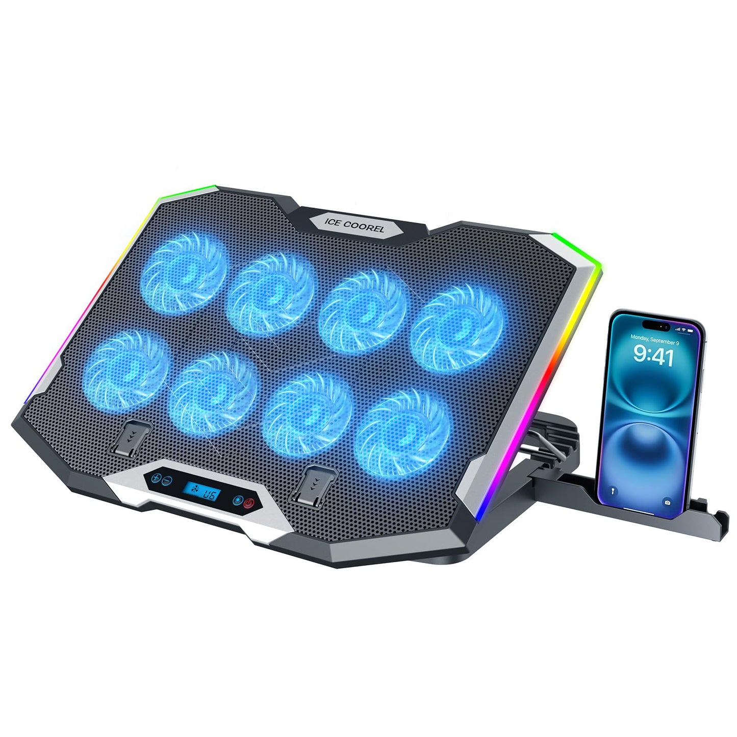 ICE COOREL 16" x 12" K10 Aluminum Laptop Cooling Pad with 8 Fans Air Cooling Method