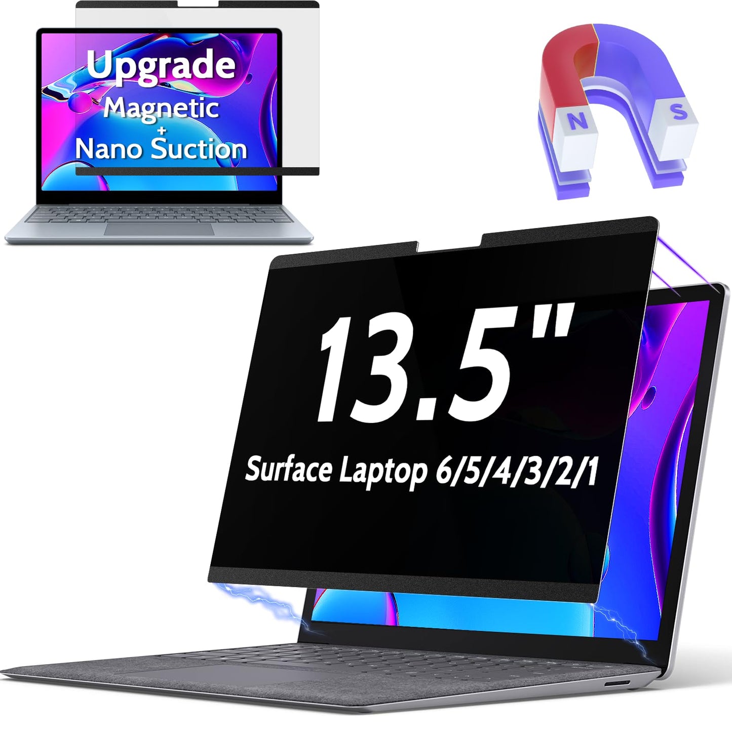 Peslv 13.5 Inch Magnetic Privacy Screen Filter for Microsoft Surface Laptop 1/2/3/4/5/6, Anti-Glare, Matte Finish, Scratch Resistant, Removable