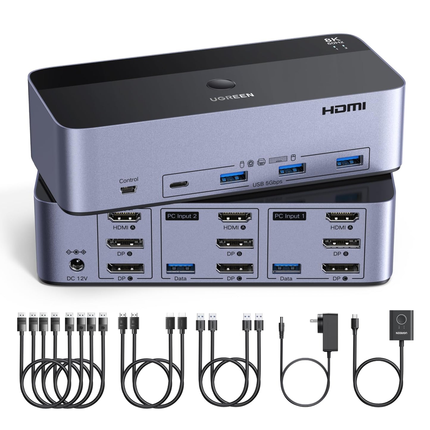 UGREEN 1 Count AK704 KVM Switch 8K@60Hz 2 Computers 3 Monitors Surface Mount Manual