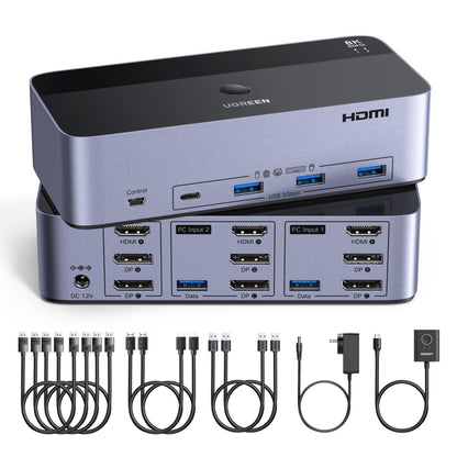 UGREEN 1 Count AK704 KVM Switch 8K@60Hz 2 Computers 3 Monitors Surface Mount Manual