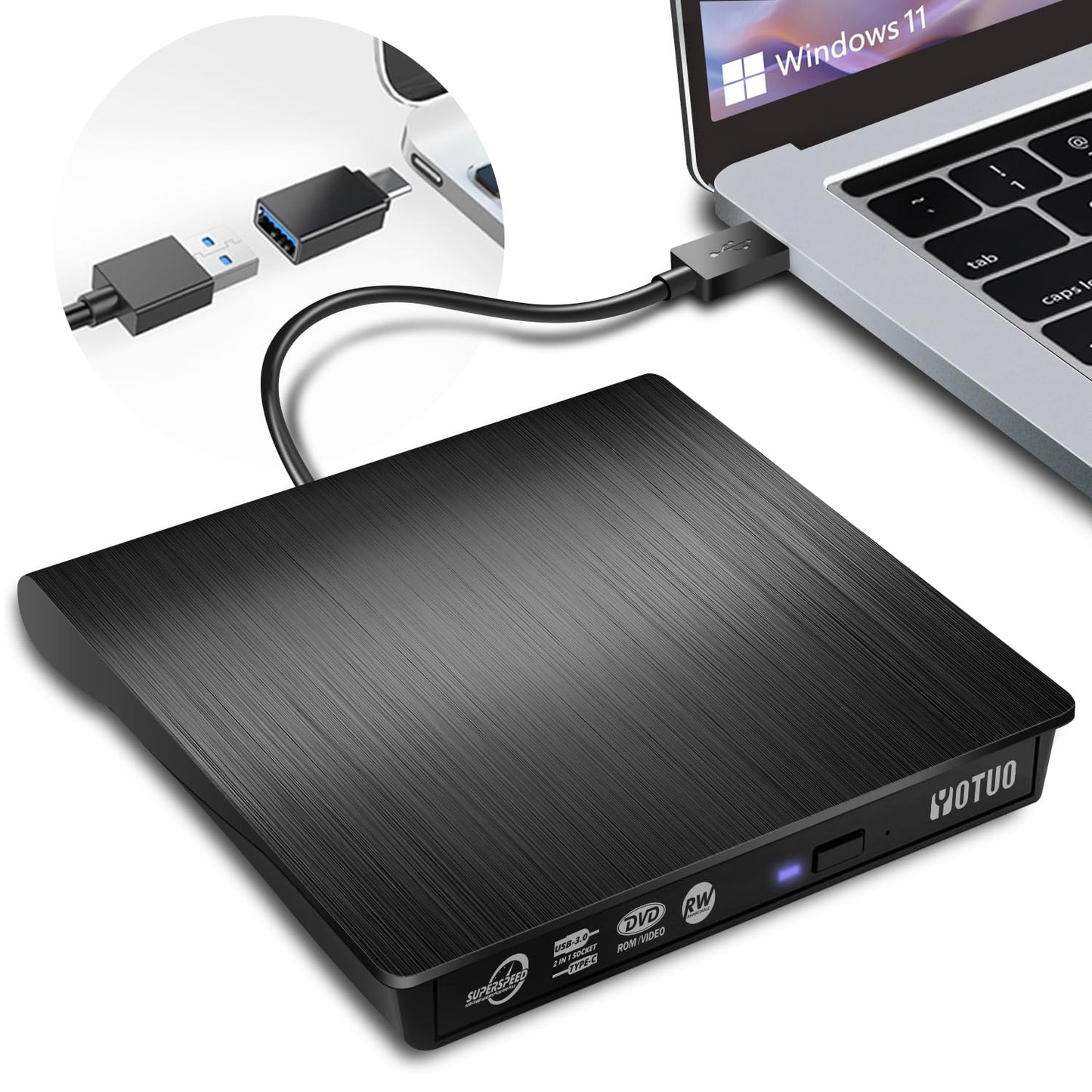 YOTUO Portable USB 3.0 & USB-C External CD/DVD Drive Model IDD029-2
