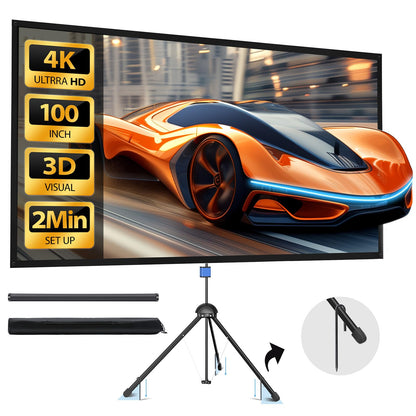 HYZ 100" NB-HP007 Projector Screen Tripod Mount 160° Viewing Angle Manual Metal White