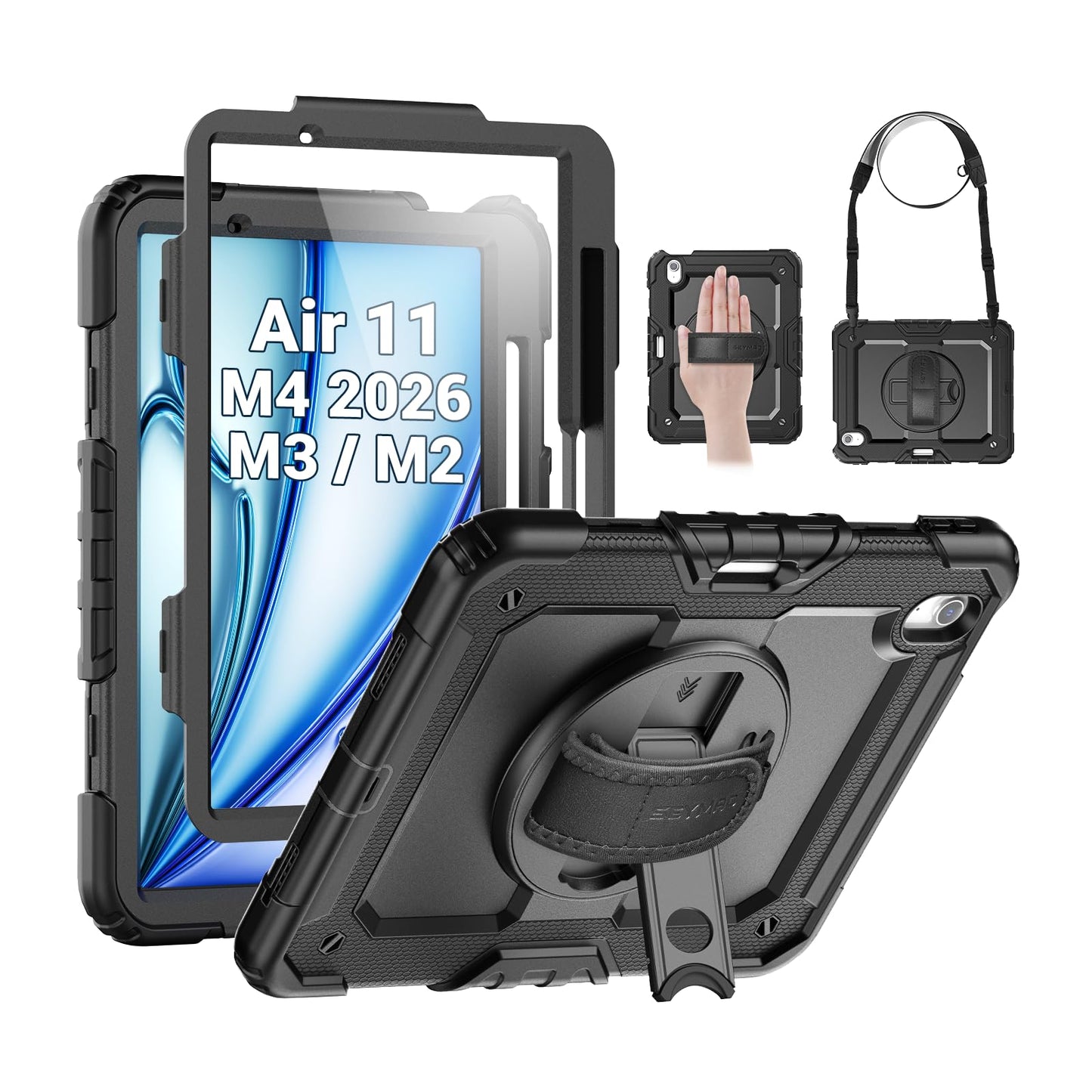 SEYMAC iPad Air 11 Inch Case A3460/A3463/A3266/A3267/A3270/A2902/A2903/A2904, Heavy Duty, Hybrid Polycarbonate, Silicone, Black