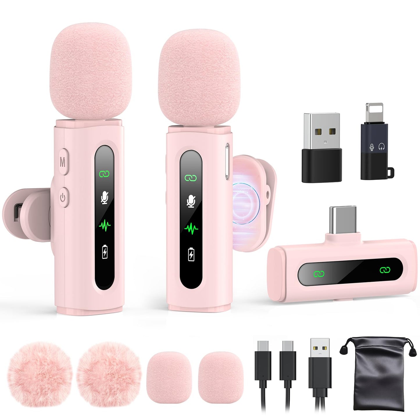 GoorDik Wireless Lavalier Microphone J3 USB Type-C Omnidirectional Microphone - Pink