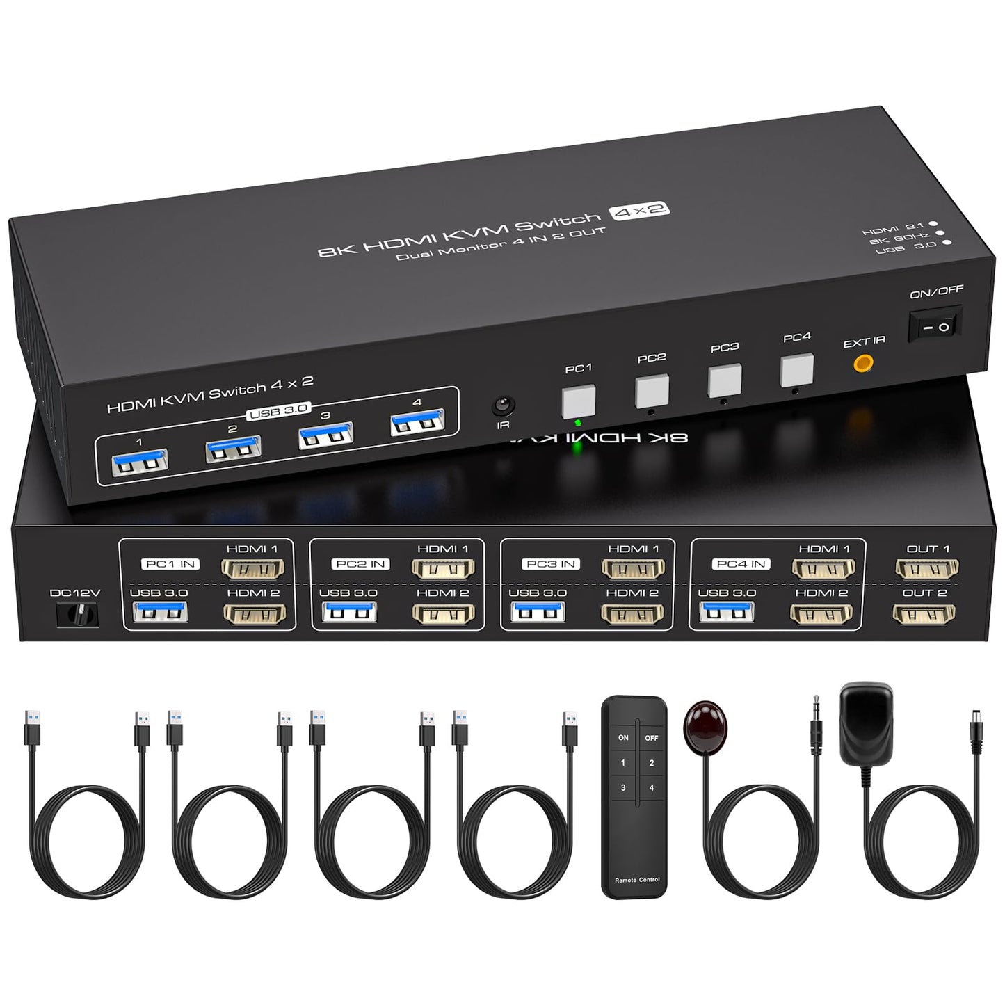 ATLAHET 4-Port KVM Switch SW243 8K 60Hz HDMI Panel Mount