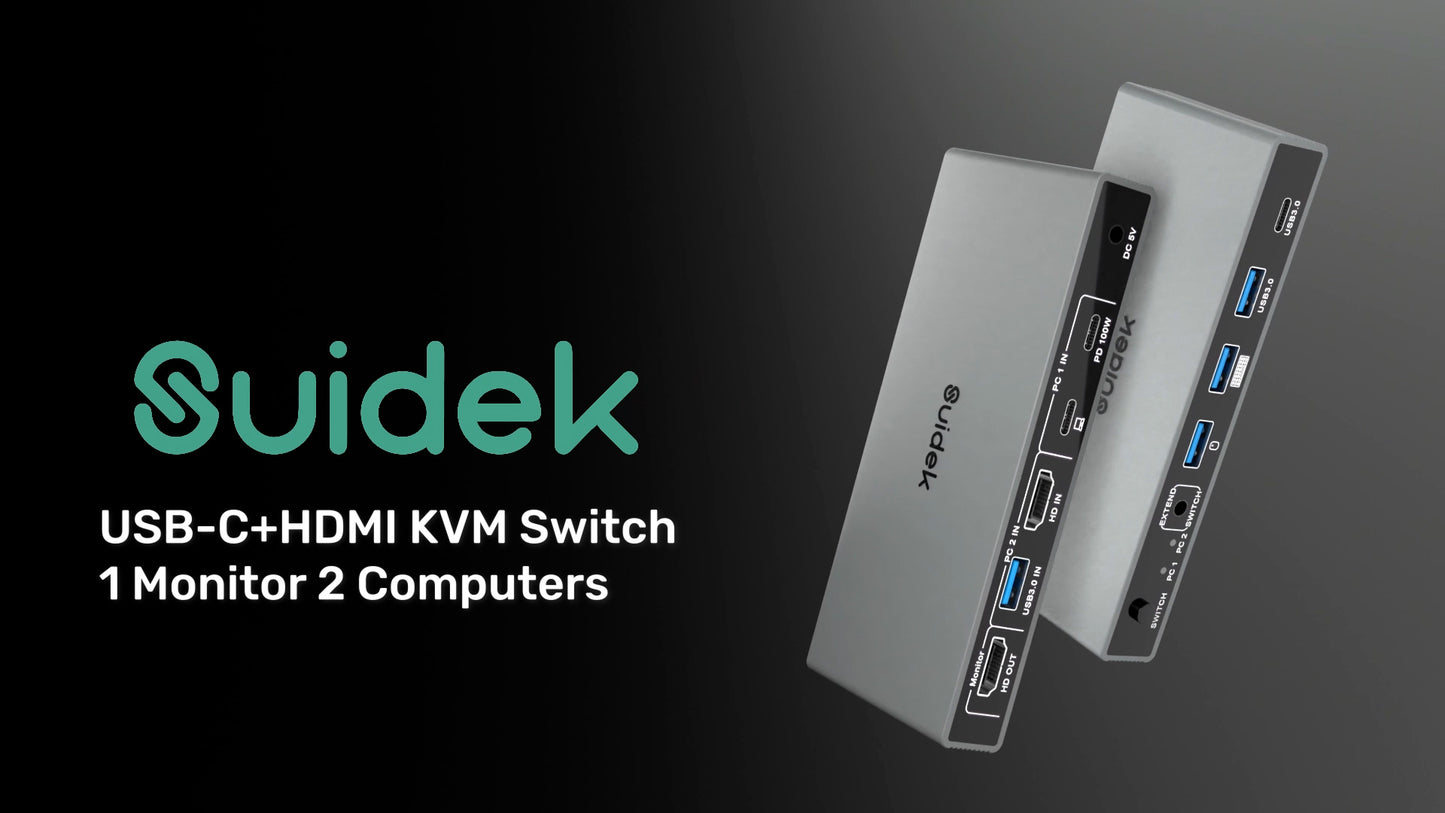 SUIDEK 6.25x5x2.44 inches Model V1321A KVM Switch 4K@60Hz Manual Control HDMI+USB-C Surface Mount
