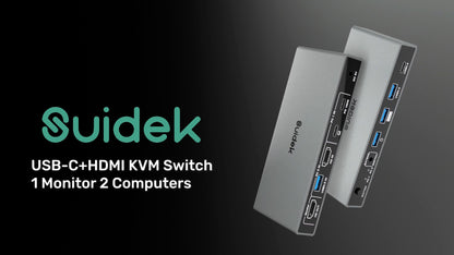 SUIDEK 6.25x5x2.44 inches Model V1321A KVM Switch 4K@60Hz Manual Control HDMI+USB-C Surface Mount