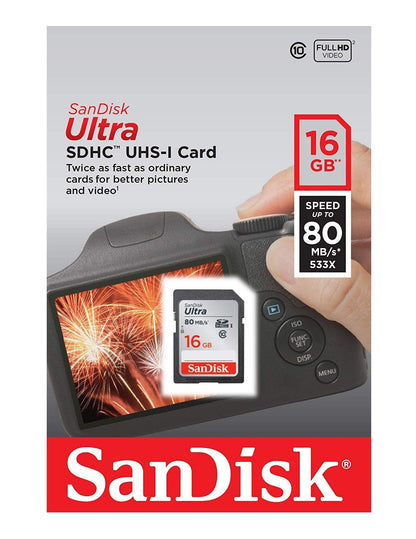 SanDisk 16GB SDSDUNC-016G-GN6IN Class 10 SDHC UHS-I Memory Card, 80MB/s Read Speed, Temperature Proof