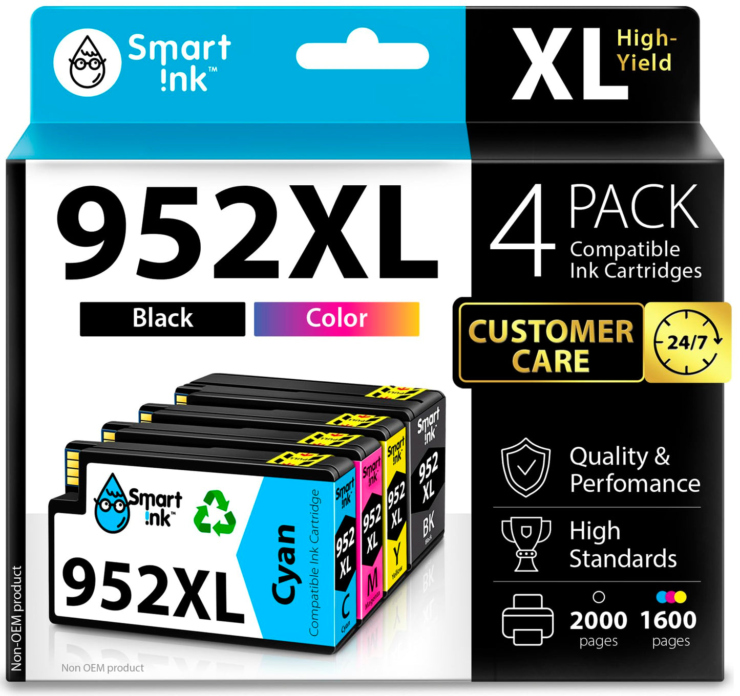 Smart Ink 952 952XL 4-Pack Inkjet Ink Water-Based Black/Cyan/Magenta/Yellow