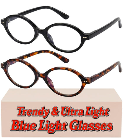 Bossace 2 Count BR301 Blue Light Blocking Glasses, Oval Shape, TR90 Frame, UV Protection, Anti-Glare, Lightweight