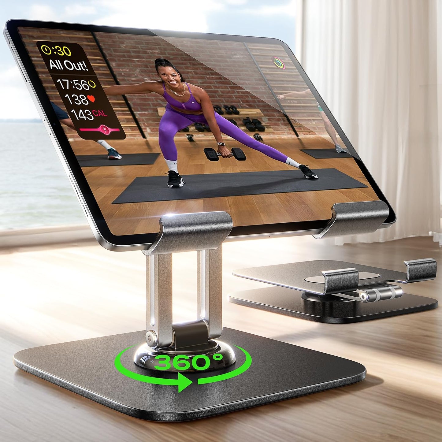 LISEN LS-2E559 Adjustable Tablet Stand for Desk - Tabletop Holder Compatible with 12.9" to 4.7" Devices - Portable and Adjustable - Black