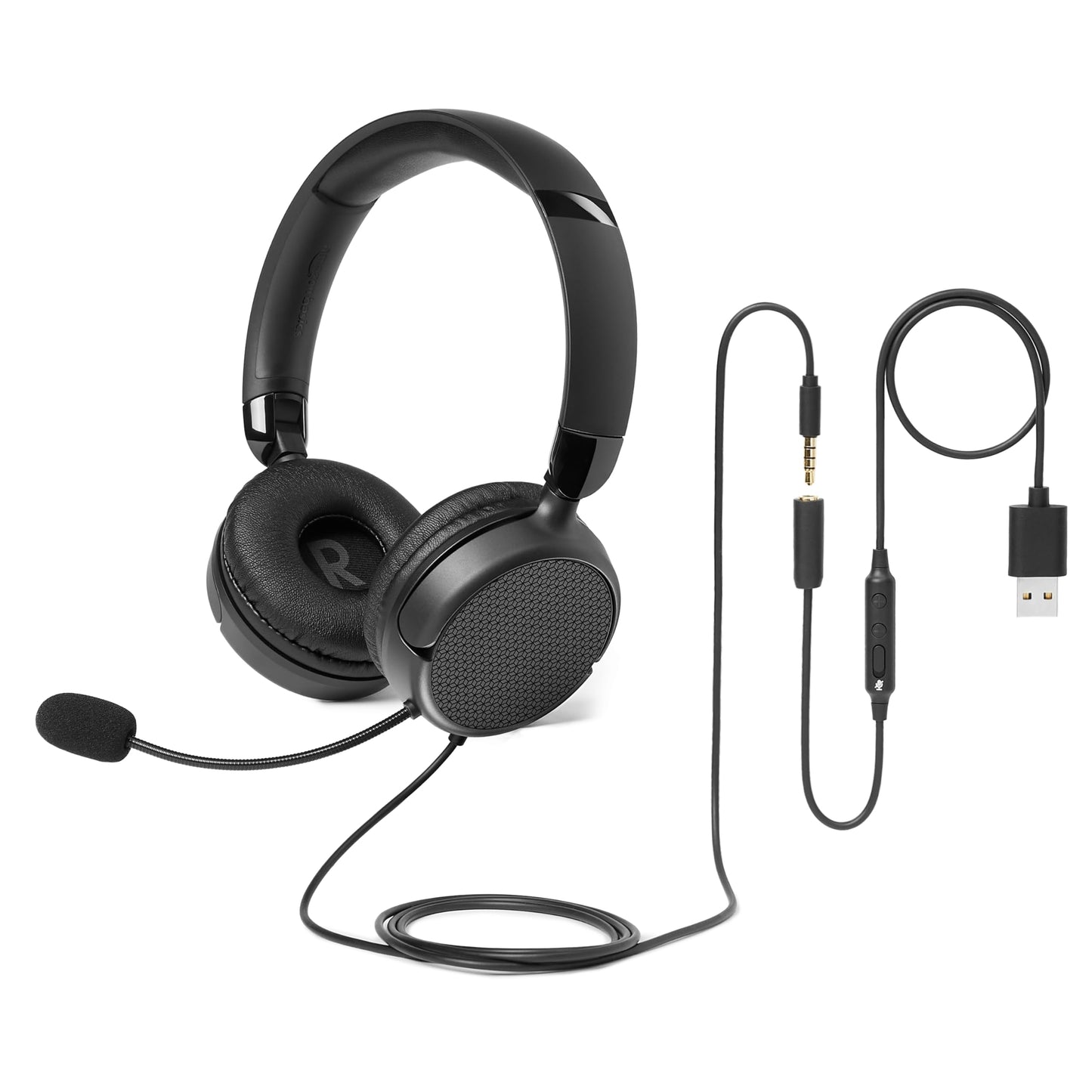 Amazon Basics Wired Computer Headset AMZ-E6090A 20 Hz - 20,000 Hz On Ear Headphones