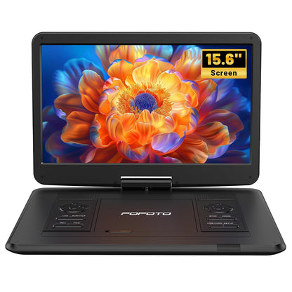 POFOTO 15.6" PD15 Portable DVD Player, 1280 x 800 Resolution, 5000mAh Battery, Black