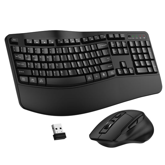 ULSOU Wireless Keyboard and Mouse Combo, Ergonomic Design, 2.4G Wireless, Black