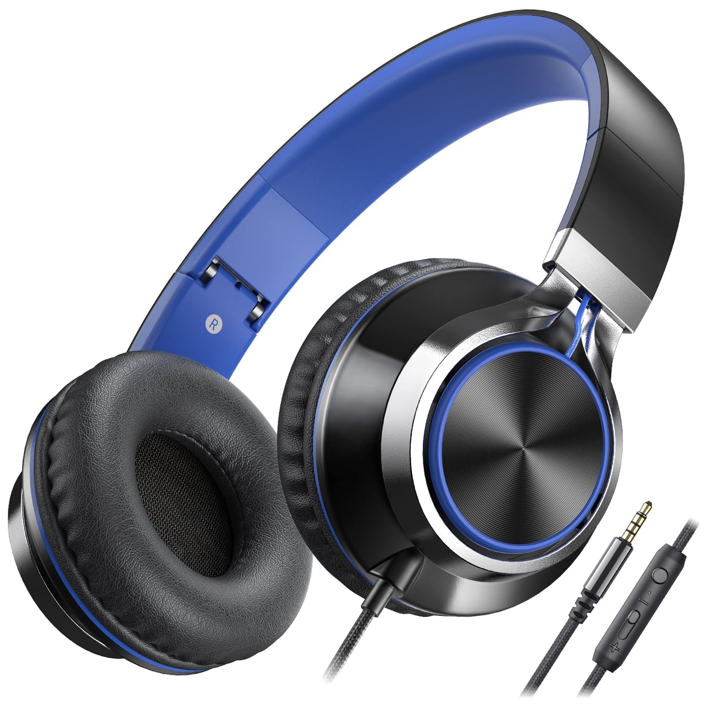 AILIHEN C8-003 Wired On-Ear Headphones with Microphone, Volume Control, 32 Ohm Impedance, 20Hz - 20KHz Frequency Response, Sound Isolation, 3.5mm Jack, Lightweight Design, Collapsible, Black Blue