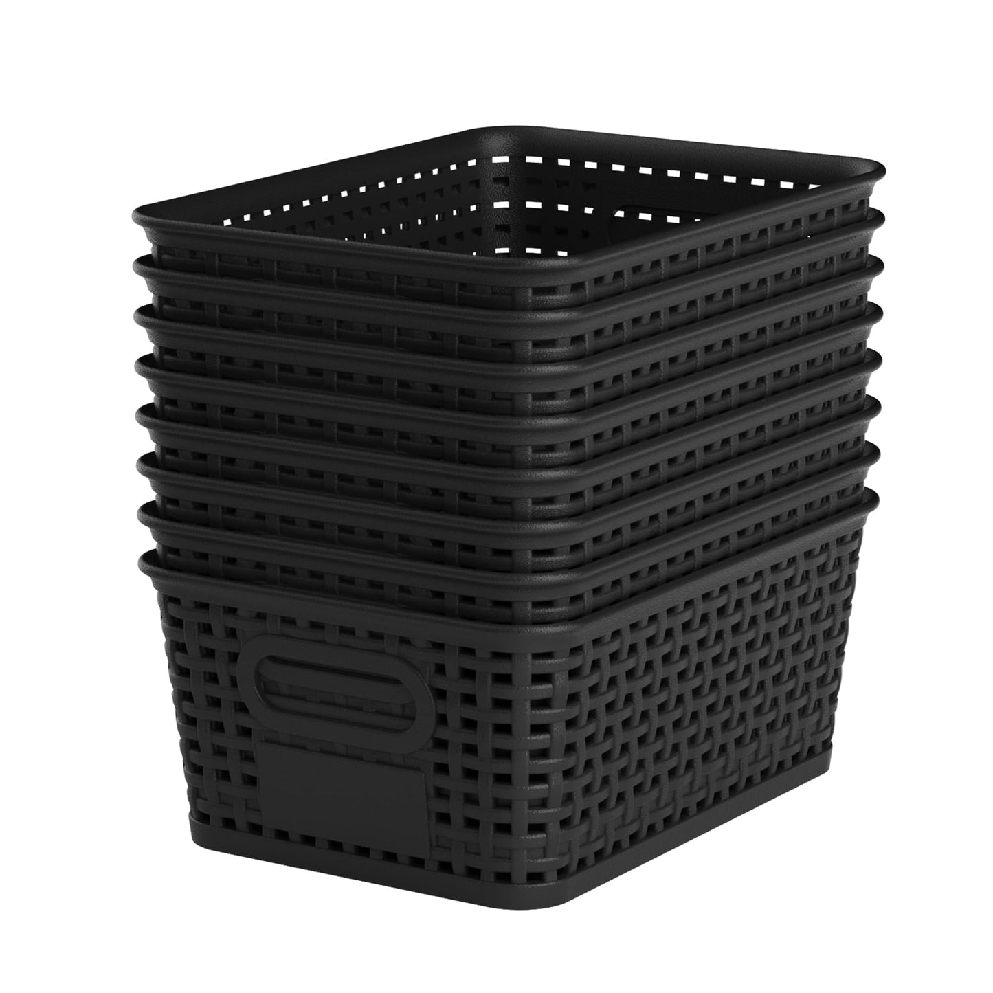 Wrrlors 8 Count Storage Bins with Lids Stackable Portable Black Plastic Baskets