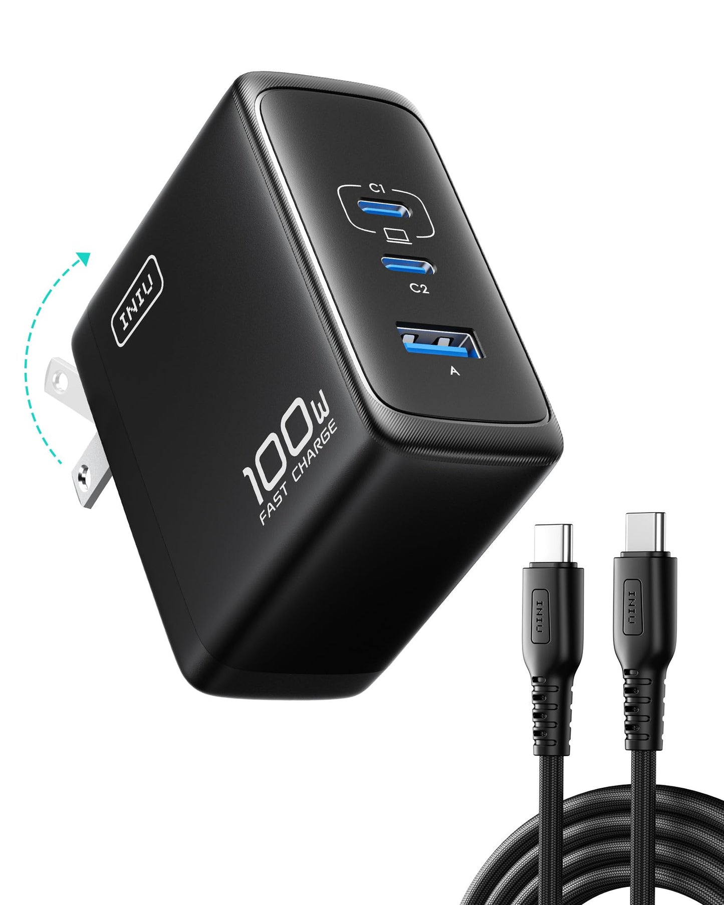 INIU 100W A11-E1 USB C Charger Block, 3-Port, Foldable Power Adapter