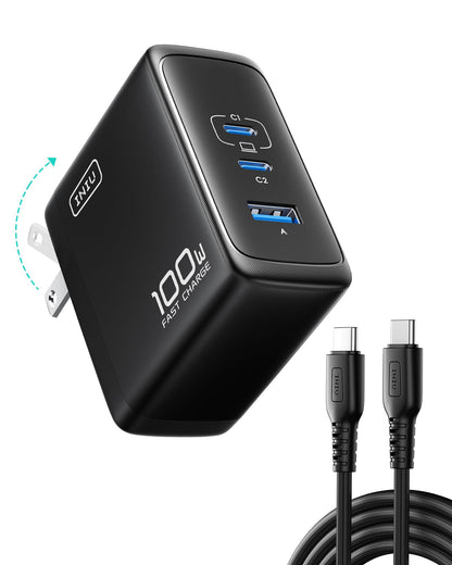 INIU 100W A11-E1 USB C Charger Block, 3-Port, Foldable Power Adapter