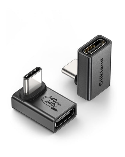 Silkland 90 Degree Right Angle Adapter 2 Pack, 8K 60Hz, 240W, 40Gbps, Male to Female, Thunderbolt 4 Compatible