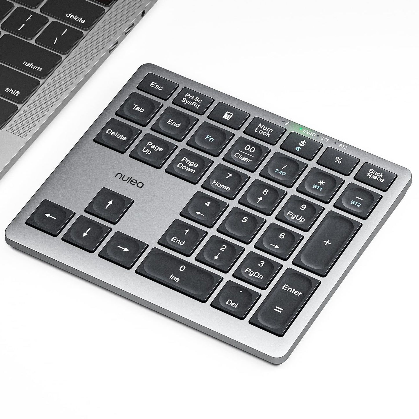 Nulea Portable Numeric Keyboard NUP34BT Bluetooth 5.0 Ergonomic USB-C Rechargeable QWERTY