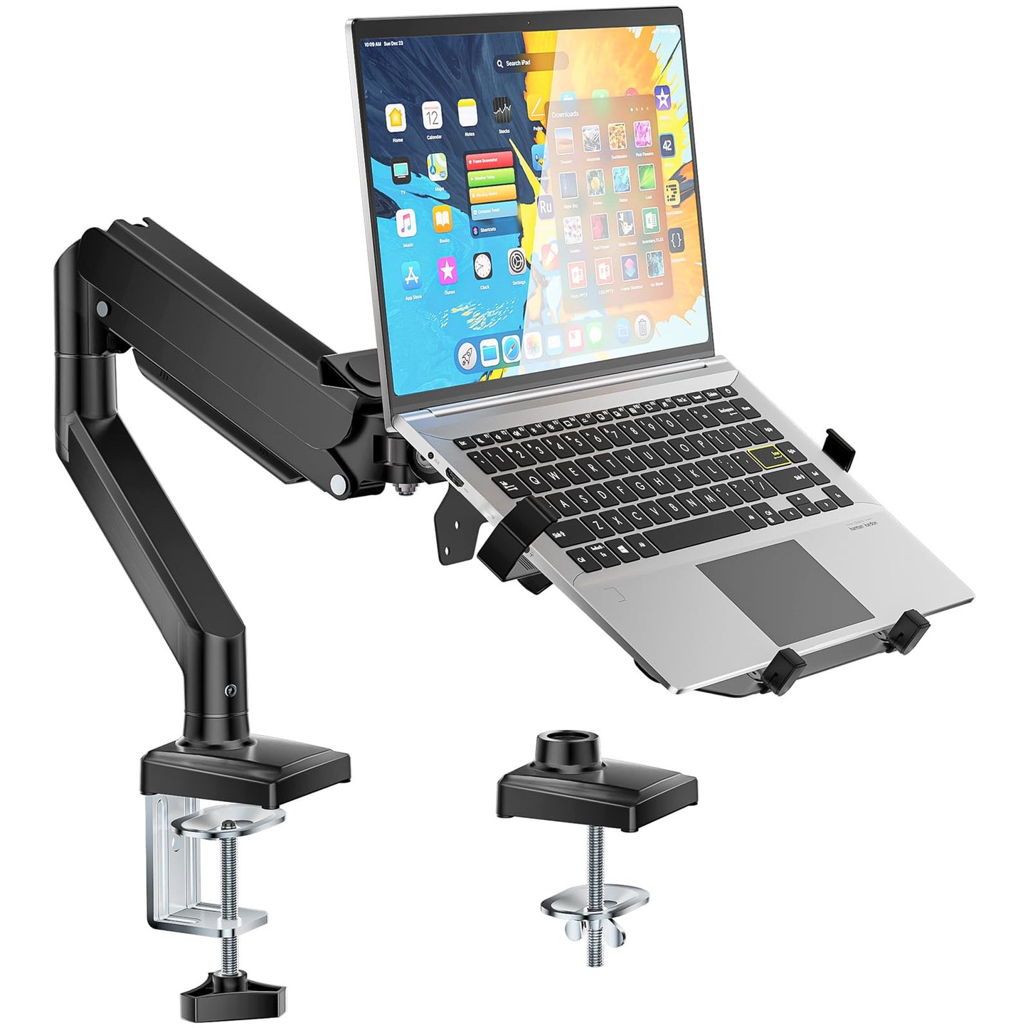 WALI 2-in-1 Laptop and Monitor Desk Mount Adjustable 17" to 34" Screens VESA 75x75 100x100 Black