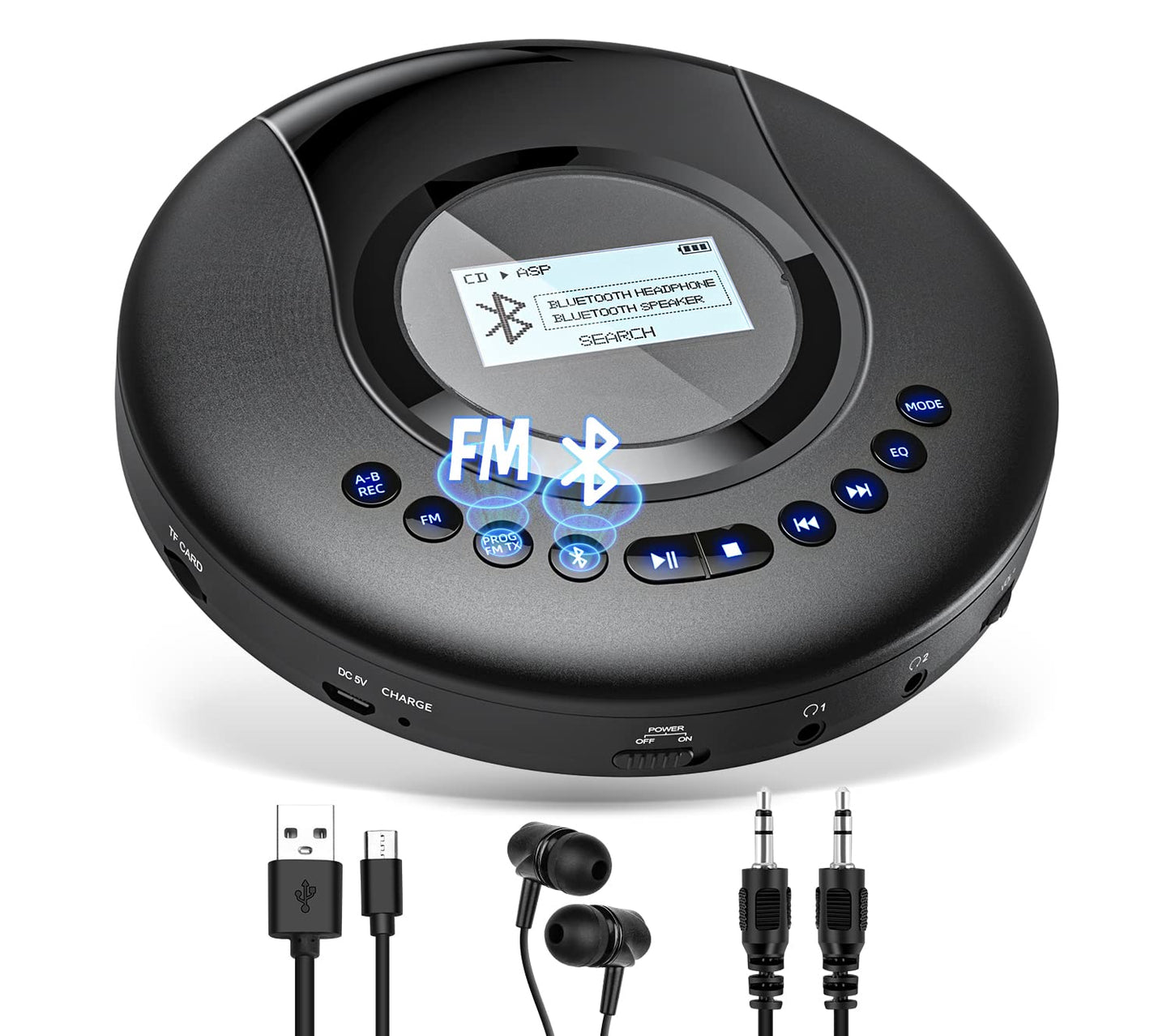 Arafuna 5.5" CD-521 Bluetooth CD Player with FM Transmitter and Anti-Skip Protection