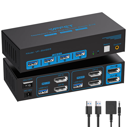VPFET 5.91x2.56x1.42inch SW223-Deep Blue 12V DC ON-OFF Push Button Control KVM Switch