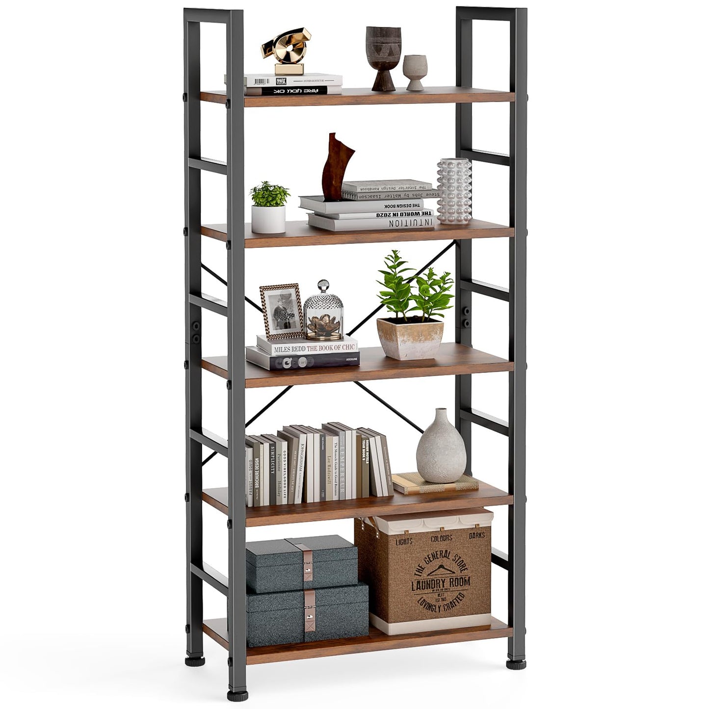 DUMOS 5 Tiers Bookshelf ZWJ-RU H 62.2in W 23.62in D 11.8in Metal