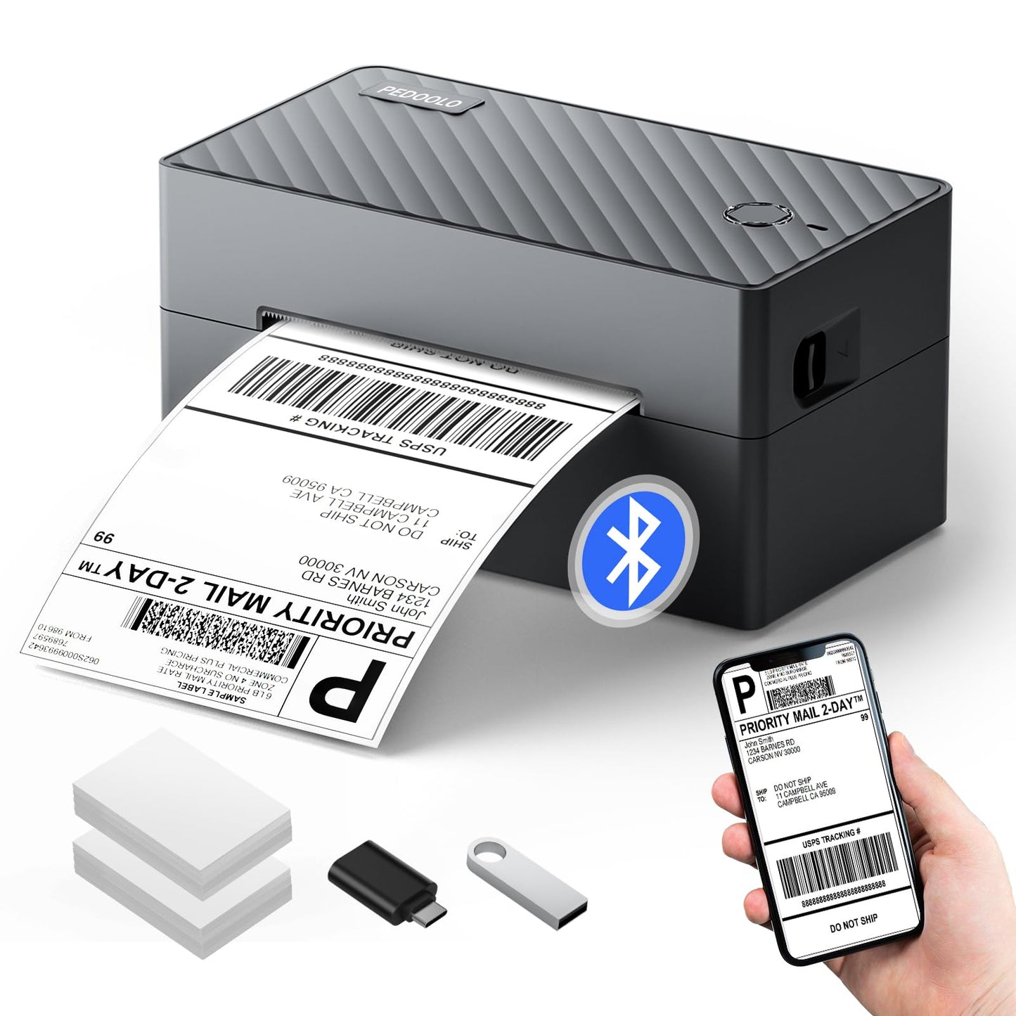 PEDOOLO 4x6 BY-482BT 203 DPI Monochrome Thermal Label Printer