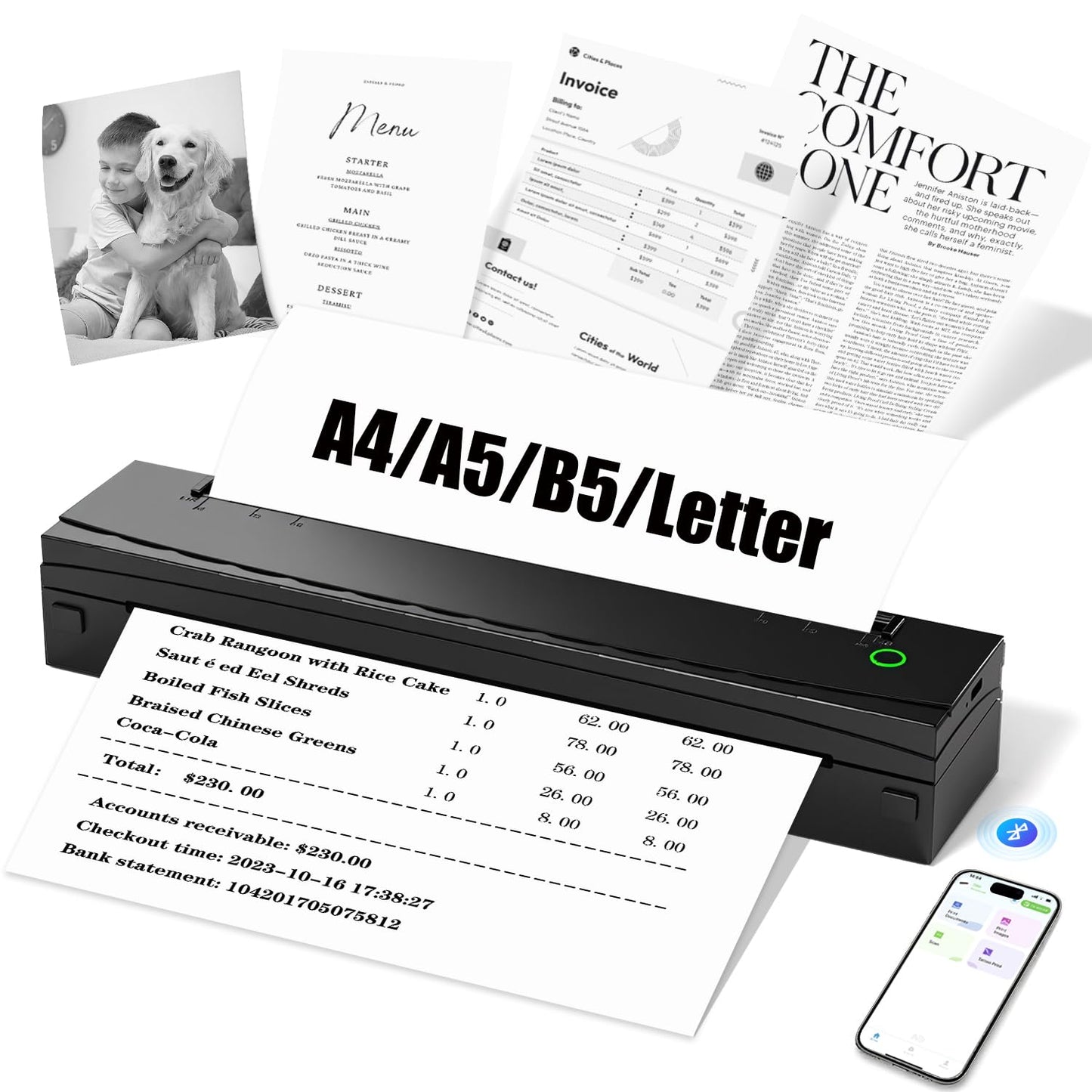 NDYIN Portable Thermal Printer D80 Monochrome 203 dpi