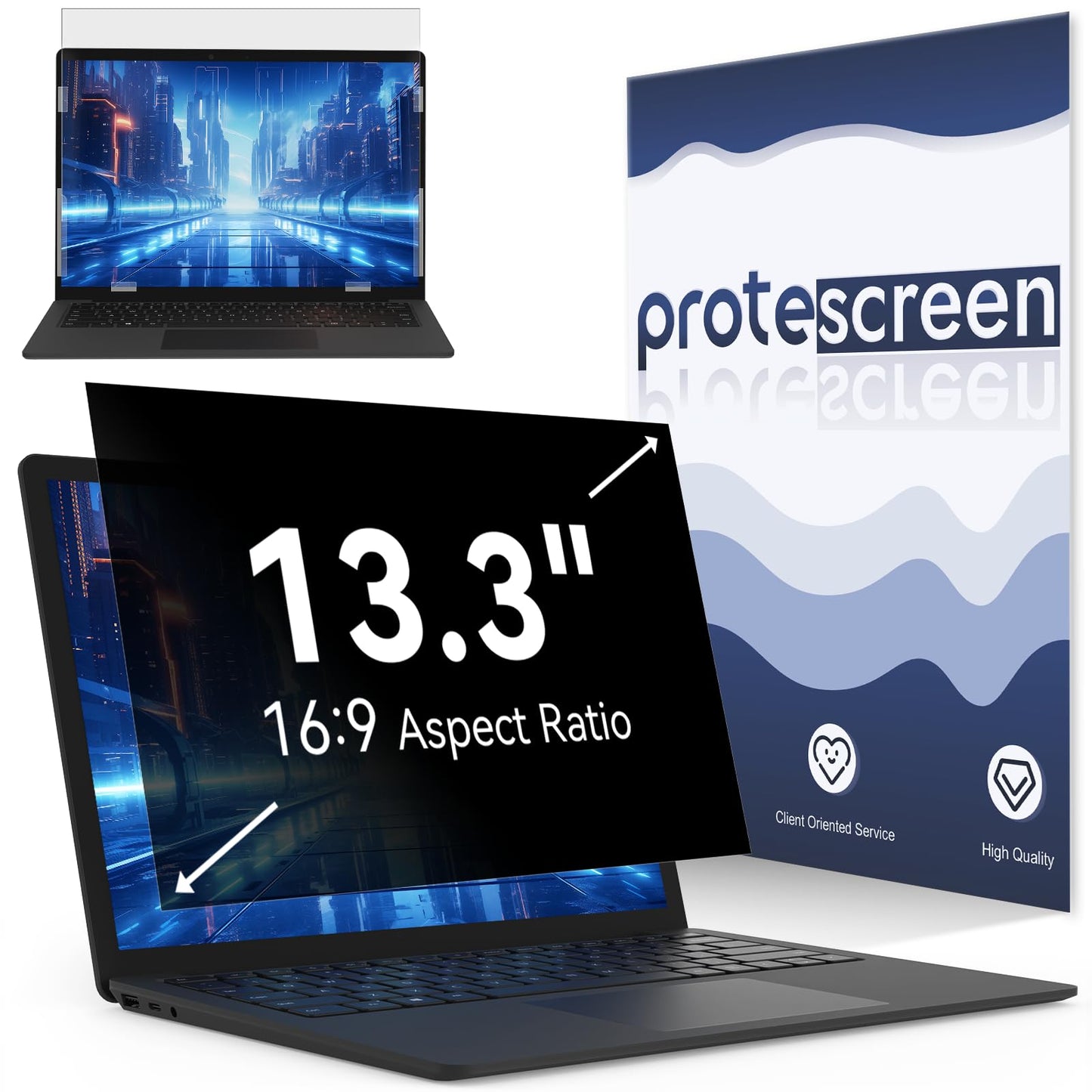 Protescreen 13.3 Inch Privacy Filter Compatible With Lenovo HP Dell Acer Asus, 16:9 Aspect Ratio, Matte Finish, Tempered Glass