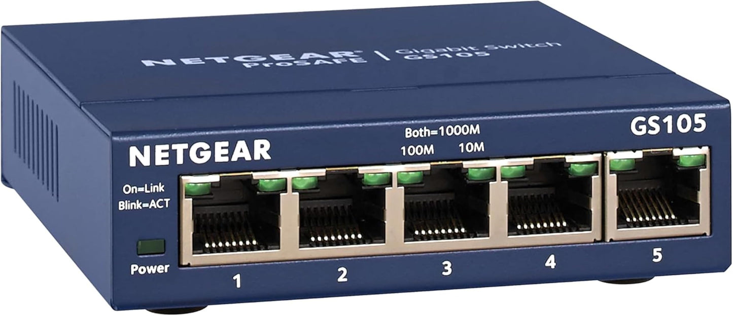 NETGEAR 5-Port Gigabit Ethernet Switch GS105NA - 5 Ports - Gray - Metal - Desktop/Wall Mount