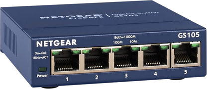 NETGEAR 5-Port Gigabit Ethernet Switch GS105NA - 5 Ports - Gray - Metal - Desktop/Wall Mount