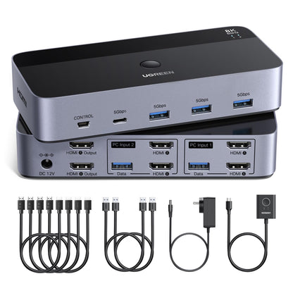 UGREEN 2-Port KVM Switch Model AK703 12V DC 2A Normally Open Plug In Surface Mount