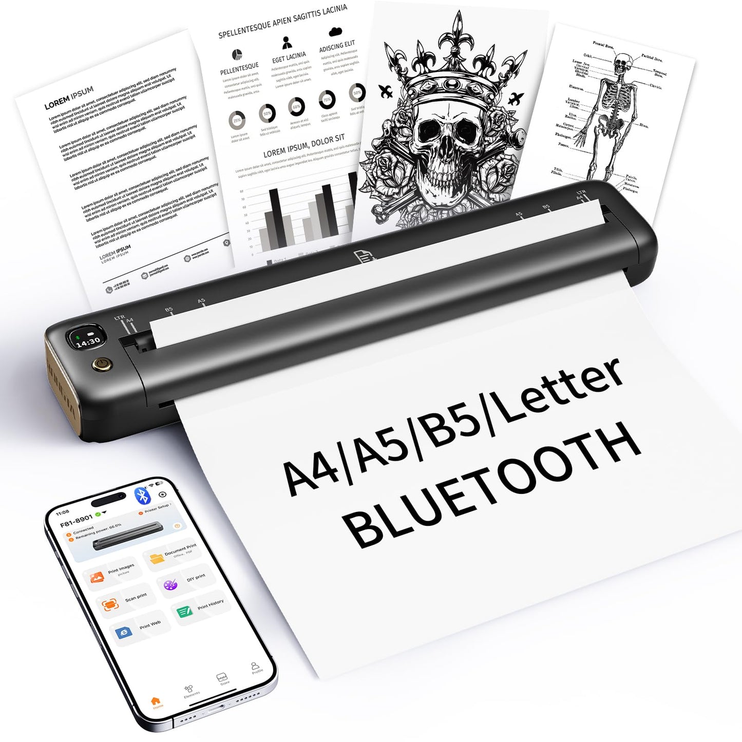 Rongta Portable Thermal Printer F81 Monochrome 600x600dpi Bluetooth USB