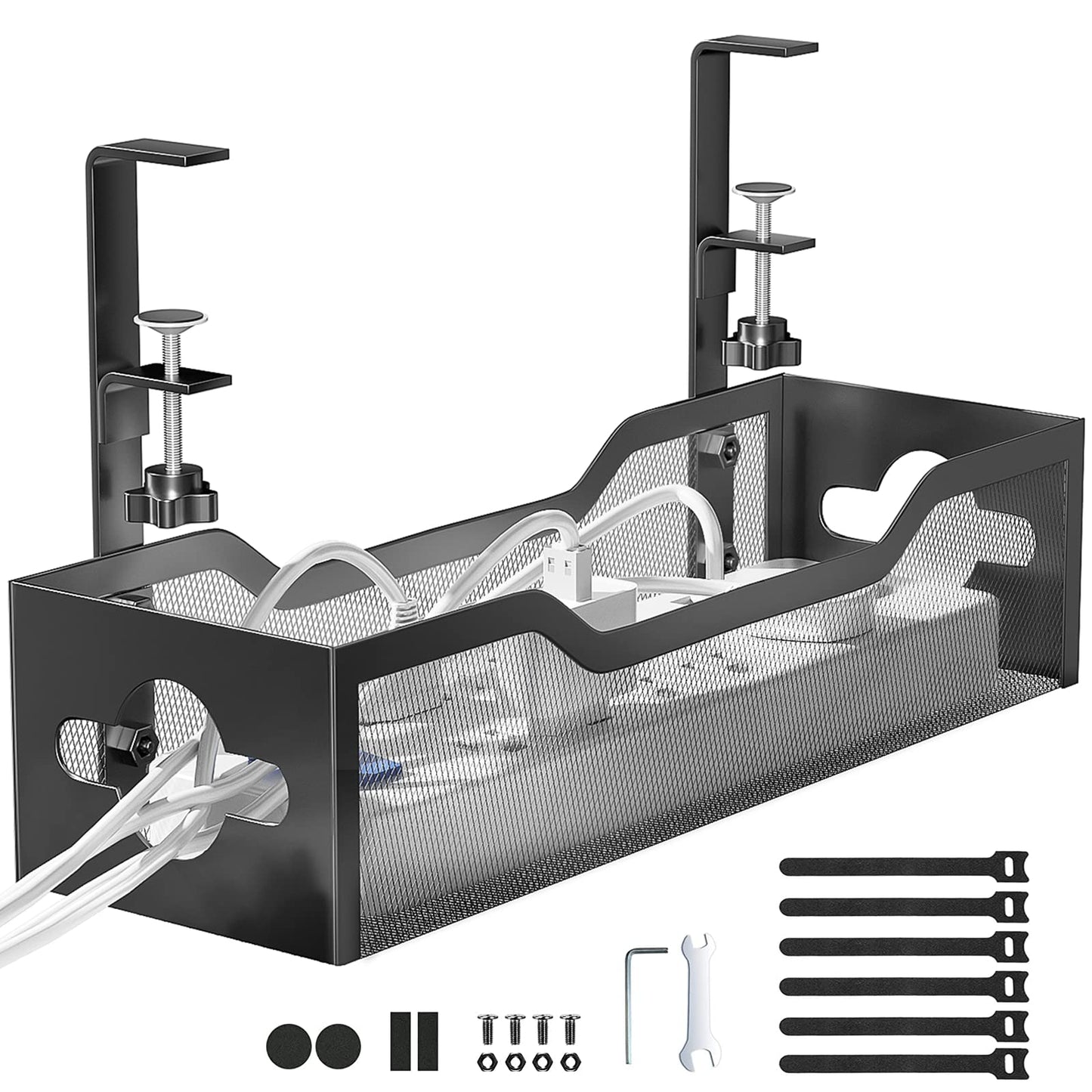 Litwaro 13.38" x 4.72" BJXCJ_01 Under Desk Cable Management Tray, Clamp Mount, Carbon Steel